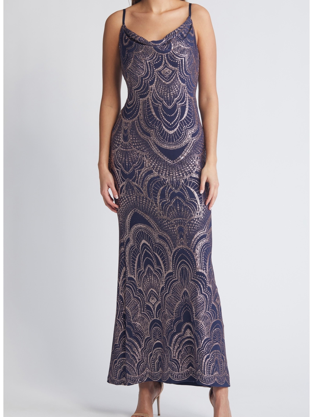 Nordstrom Navy and Rose Gold Sequin Maxi Slip Dress